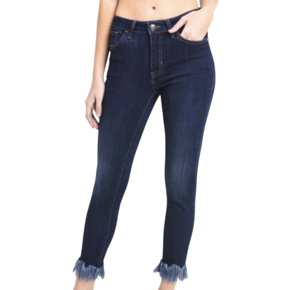 JUST BLACK DENIM Super Dark Blue Skinny Jeans FRINGE HEM Stretch BP111J sz 27